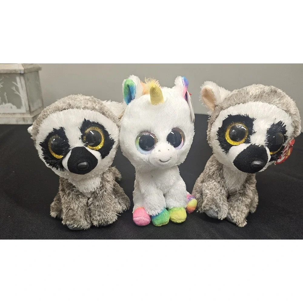 Ty‎ Beanie Boos Linus Lemur & Pixy Unicorn Plush Lot of 3 Stuffed Animals 6in